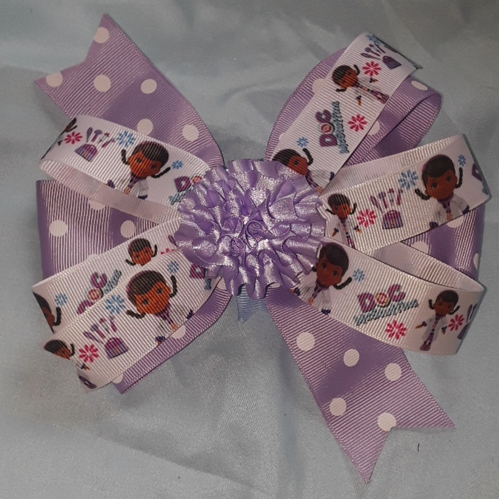 ** Handmade 6" Doc McStuffins Hairbow Purple Dots
